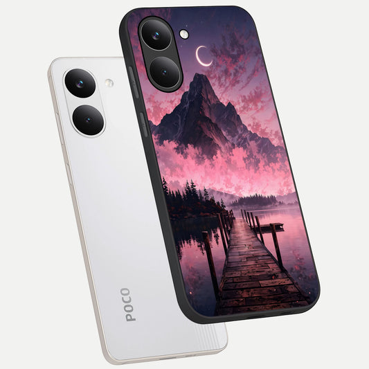 Beautiful Mountain View phone case For Poco X8 Pro showing premium glass back cover with detailed artwork