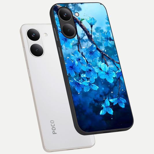 Blue Blossoms Branch phone case For Poco X8 Pro showing premium glass back cover with detailed artwork