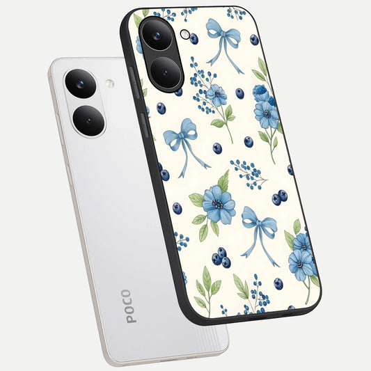 Blue Flower And Bow phone case For Poco X8 Pro showing premium glass back cover with detailed artwork