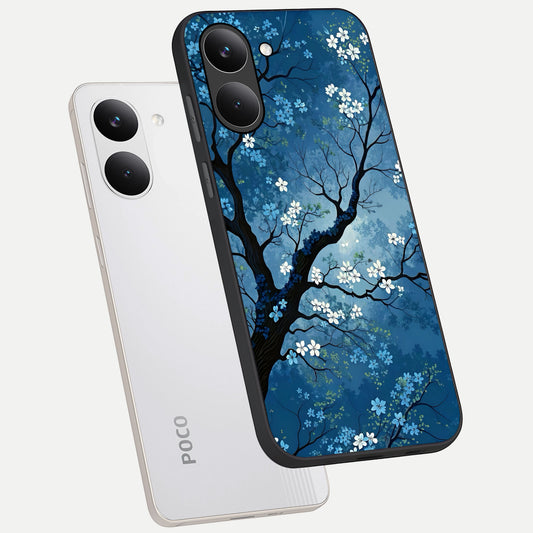 Blue Tree Serenity phone case For Poco X8 Pro showing premium glass back cover with detailed artwork