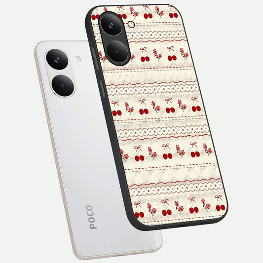 Cherry Bloom Charm phone case For Poco X8 Pro showing premium glass back cover with detailed artwork