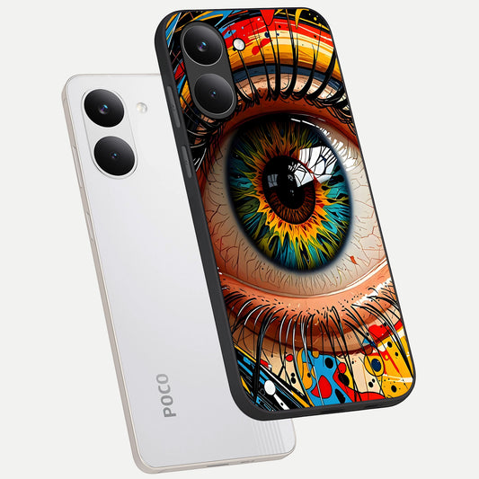 Colorful Eye phone case For Poco X8 Pro showing premium glass back cover with detailed artwork