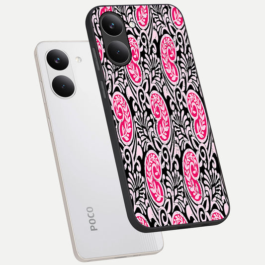 Crimson Paisley Charm phone case For Poco X8 Pro showing premium glass back cover with detailed artwork