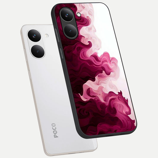 Crimson Wave Flow phone case For Poco X8 Pro showing premium glass back cover with detailed artwork