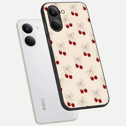 Cute Cherry Pattern phone case For Poco X8 Pro showing premium glass back cover with detailed artwork