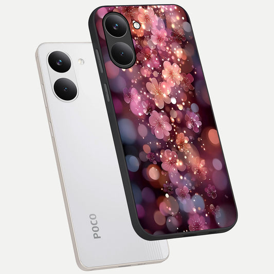 Glowing Petal Bliss phone case For Poco X8 Pro showing premium glass back cover with detailed artwork