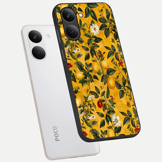Golden Lemon Field phone case For Poco X8 Pro showing premium glass back cover with detailed artwork