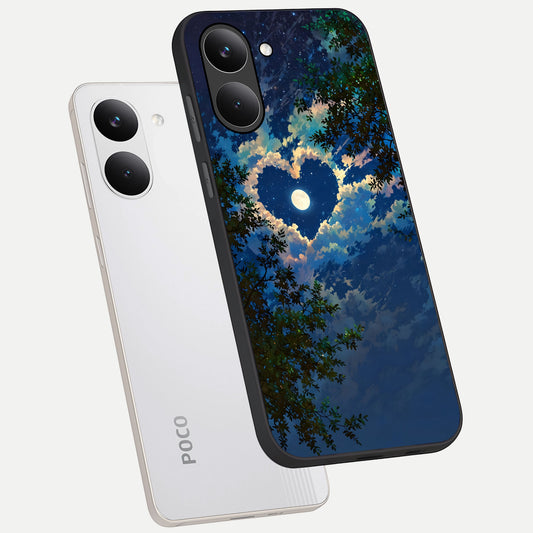 Heart With Moon Sky phone case For Poco X8 Pro showing premium glass back cover with detailed artwork