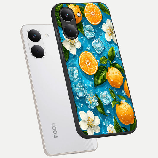 Ice Cube With Orange phone case For Poco X8 Pro showing premium glass back cover with detailed artwork