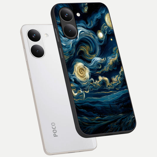 Midnight Sky Whirl phone case For Poco X8 Pro showing premium glass back cover with detailed artwork