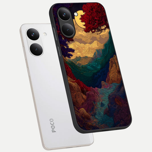 Mystic Valley Light phone case For Poco X8 Pro showing premium glass back cover with detailed artwork