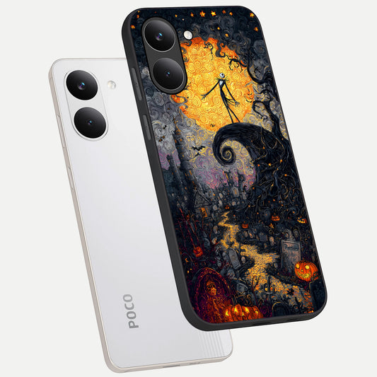 Pumpkin Moon Night phone case For Poco X8 Pro showing premium glass back cover with detailed artwork