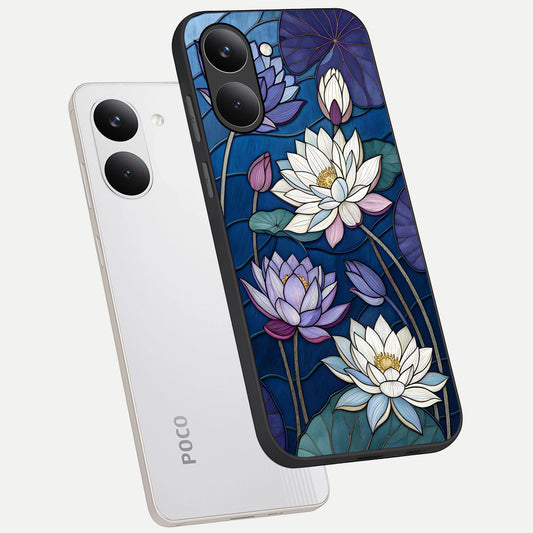 Purple Lotus Stained phone case For Poco X8 Pro showing premium glass back cover with detailed artwork