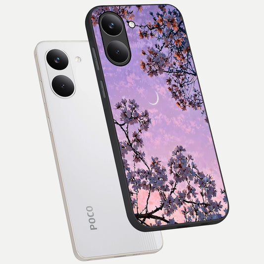 Purple Serenity Moon phone case For Poco X8 Pro showing premium glass back cover with detailed artwork
