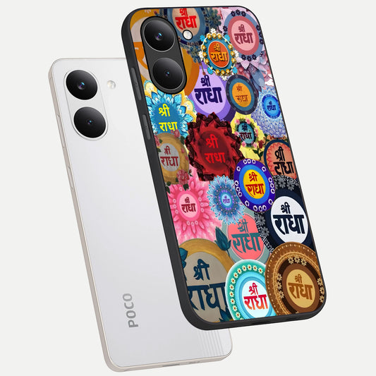Radha Divine Bloom phone case For Poco X8 Pro showing premium glass back cover with detailed artwork