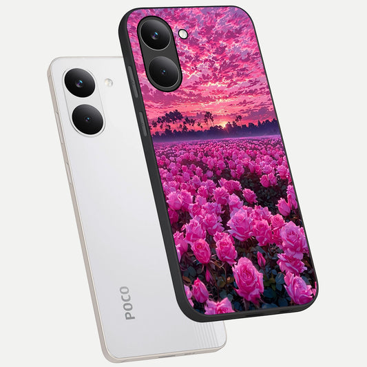 Rose Sunset Valley phone case For Poco X8 Pro showing premium glass back cover with detailed artwork