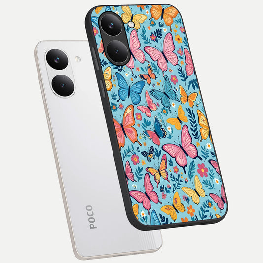Spring Wing Garden phone case For Poco X8 Pro showing premium glass back cover with detailed artwork