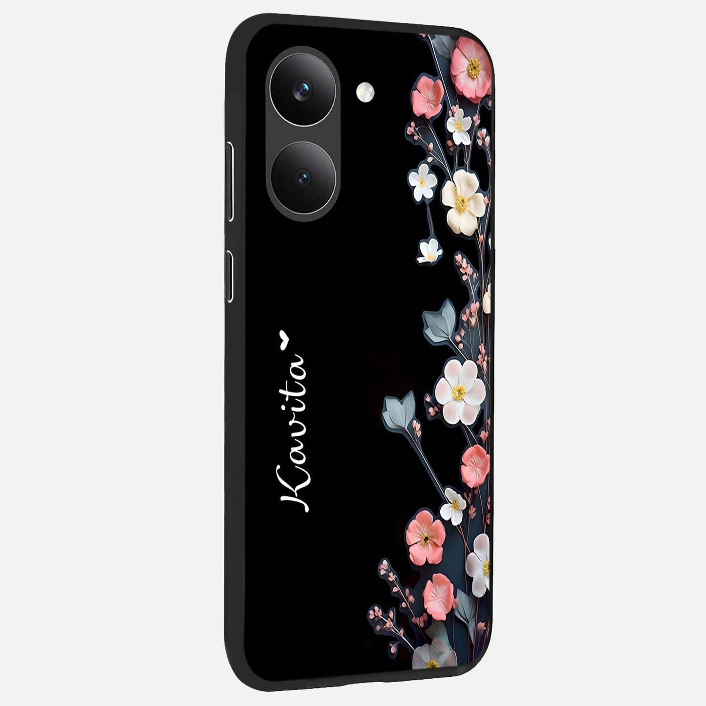 Black Elegance Floral Custom Name back cover For Poco X8 Pro slim fit glass case with vibrant aesthetic design