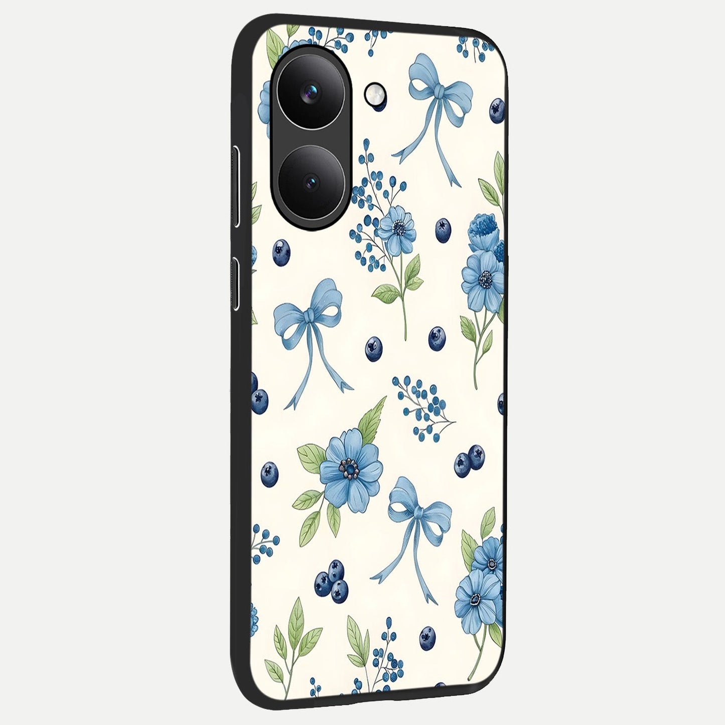 Blue Flower And Bow back cover For Poco X8 Pro slim fit glass case with vibrant aesthetic design