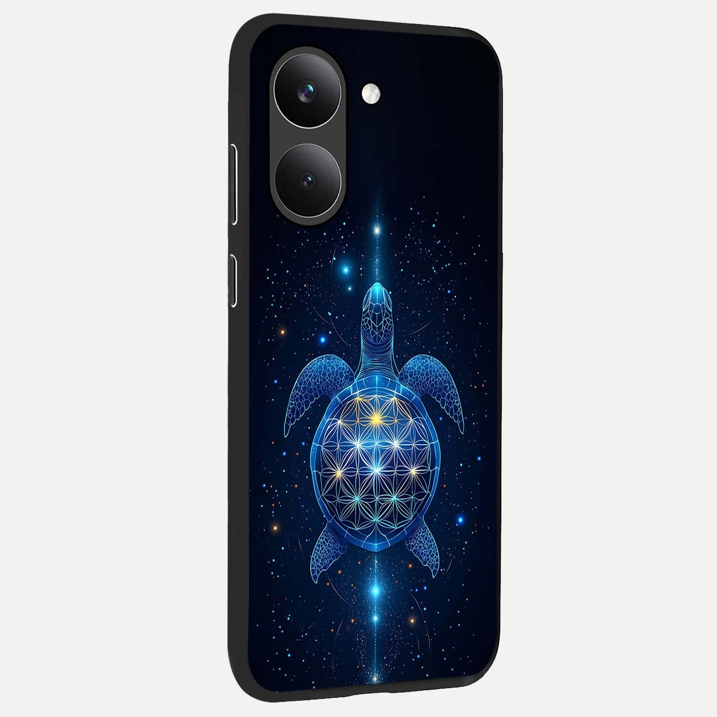 Crimson Blue Turtle back cover For Poco X8 Pro slim fit glass case with vibrant aesthetic design