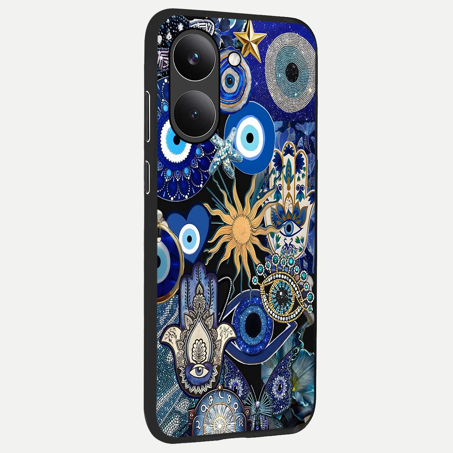 Mystic Blue Evil Eye back cover For Poco X8 Pro slim fit glass case with vibrant aesthetic design