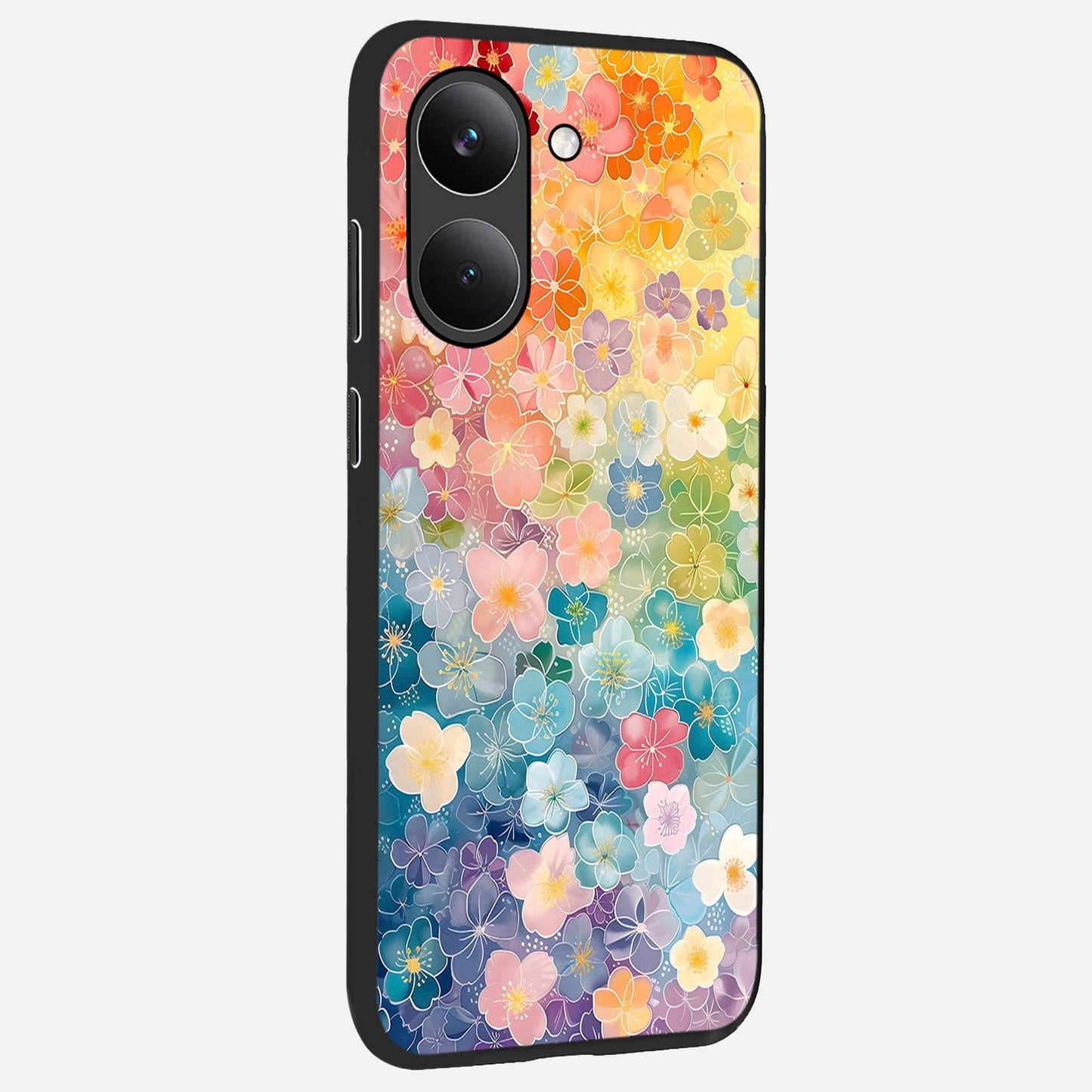 Rainbow Blossom Burst back cover For Poco X8 Pro slim fit glass case with vibrant aesthetic design