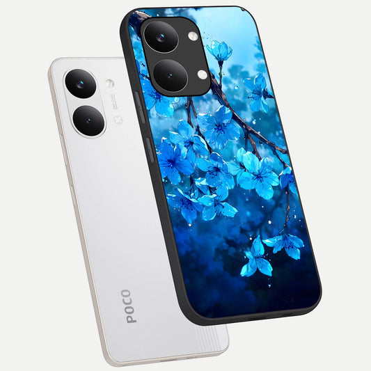 Blue Blossoms Branch phone case For Poco X8 Pro Max showing premium glass back cover with detailed artwork