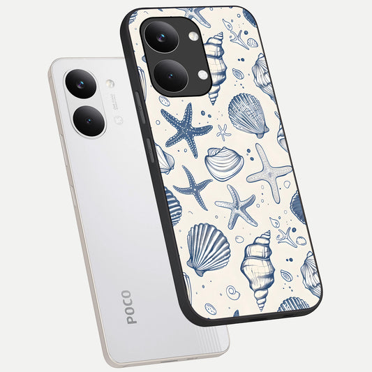 Blue Ocean Outline phone case For Poco X8 Pro Max showing premium glass back cover with detailed artwork