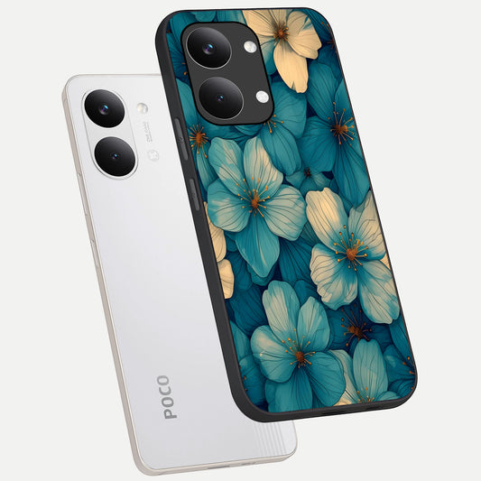 Blue Shade Floral phone case For Poco X8 Pro Max showing premium glass back cover with detailed artwork