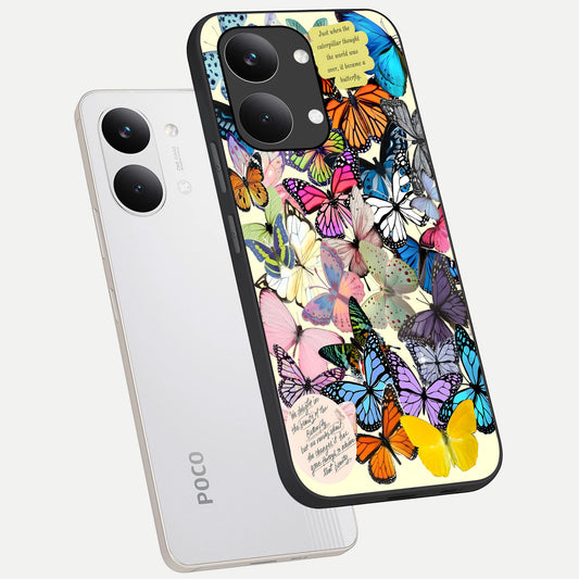 Butterflies Petal Dream phone case For Poco X8 Pro Max showing premium glass back cover with detailed artwork