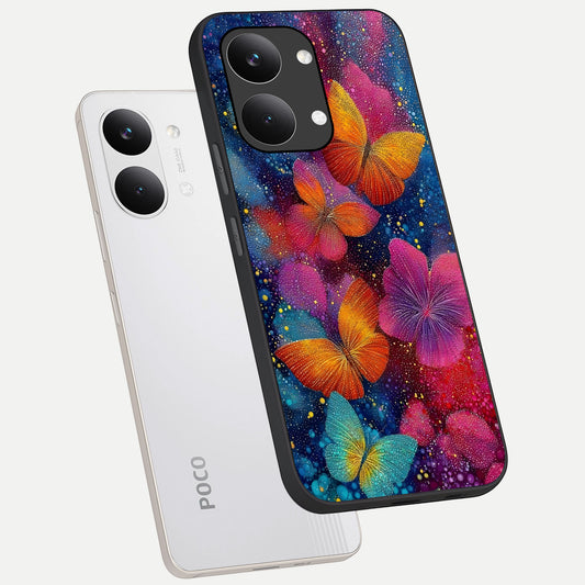 Butterfly Dream Mist phone case For Poco X8 Pro Max showing premium glass back cover with detailed artwork