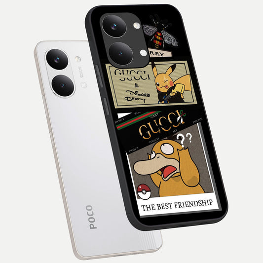 Cartoon Brand Play Mashup phone case For Poco X8 Pro Max showing premium glass back cover with detailed artwork
