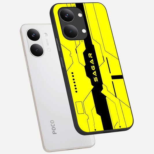 Circuit CYBERPUNK Custom Name phone case For Poco X8 Pro Max showing premium glass back cover with detailed artwork