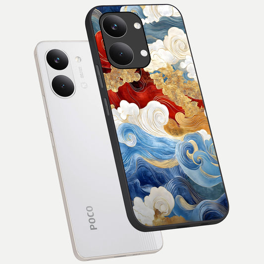Colored Waves phone case For Poco X8 Pro Max showing premium glass back cover with detailed artwork