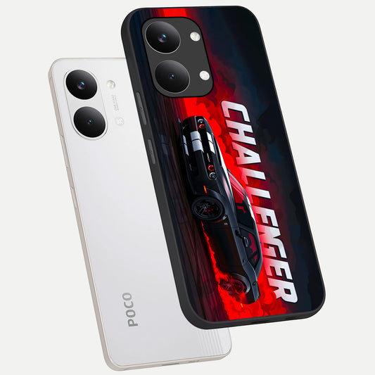 Crimson Challenger Fury phone case For Poco X8 Pro Max showing premium glass back cover with detailed artwork