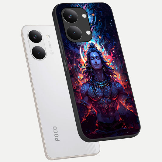 Divine Fire Shiv phone case For Poco X8 Pro Max showing premium glass back cover with detailed artwork