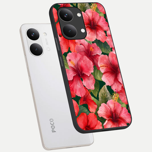 Hibiscus Pattern phone case For Poco X8 Pro Max showing premium glass back cover with detailed artwork