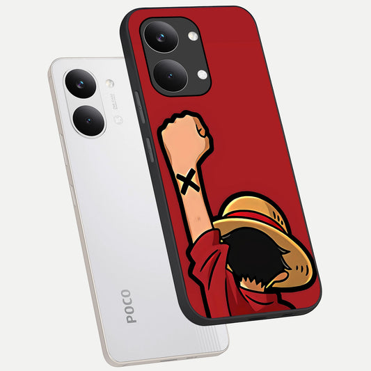 Luffy X Spirit phone case For Poco X8 Pro Max showing premium glass back cover with detailed artwork