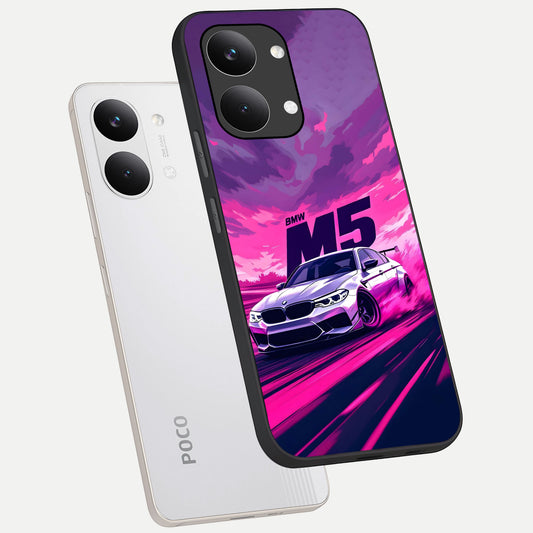 MS Neon Car phone case For Poco X8 Pro Max showing premium glass back cover with detailed artwork