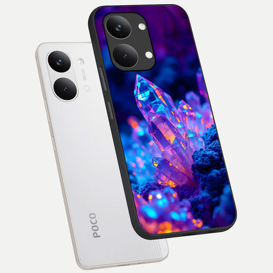 Neon Aura Shards phone case For Poco X8 Pro Max showing premium glass back cover with detailed artwork