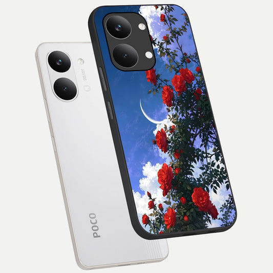 Rose Drift Flowers phone case For Poco X8 Pro Max showing premium glass back cover with detailed artwork