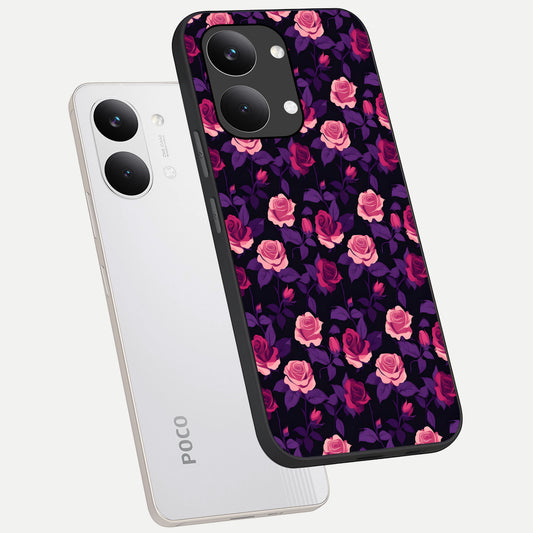 Rose Garden Twilight phone case For Poco X8 Pro Max showing premium glass back cover with detailed artwork