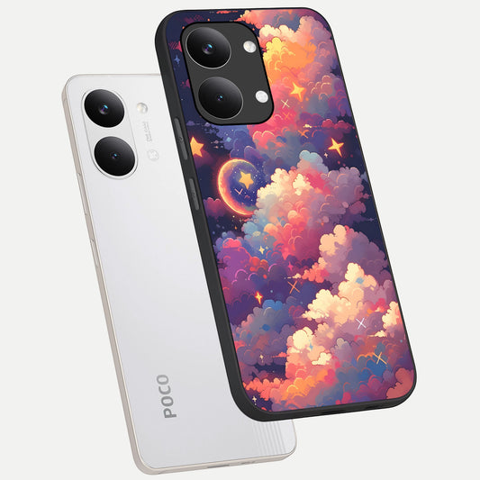 Starlit Dream Clouds phone case For Poco X8 Pro Max showing premium glass back cover with detailed artwork
