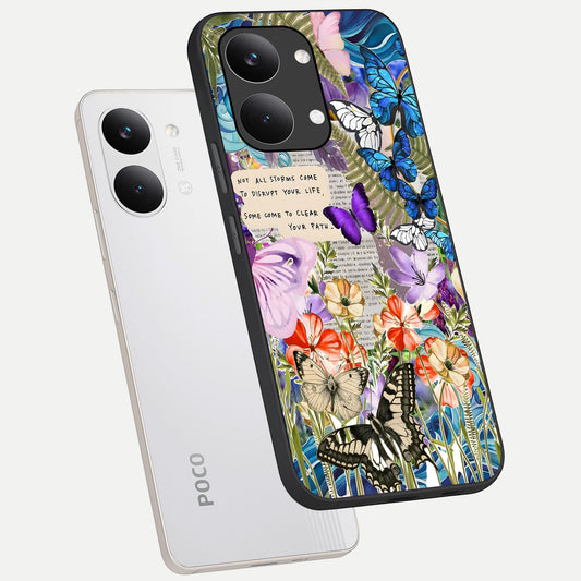Storm Path Bloom phone case For Poco X8 Pro Max showing premium glass back cover with detailed artwork