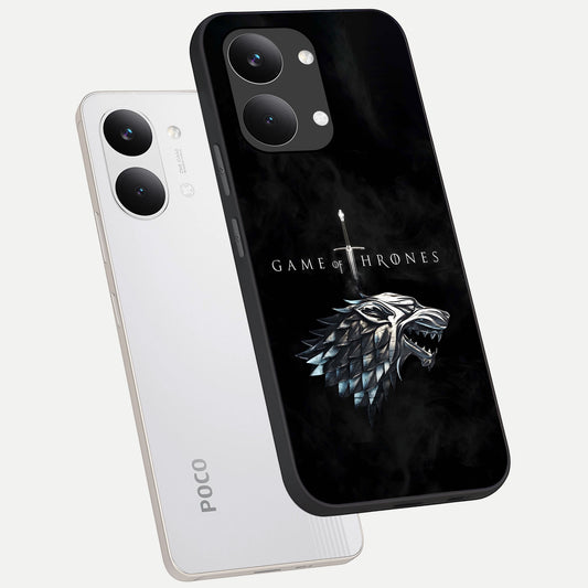 Throne Wolf Legacy phone case For Poco X8 Pro Max showing premium glass back cover with detailed artwork