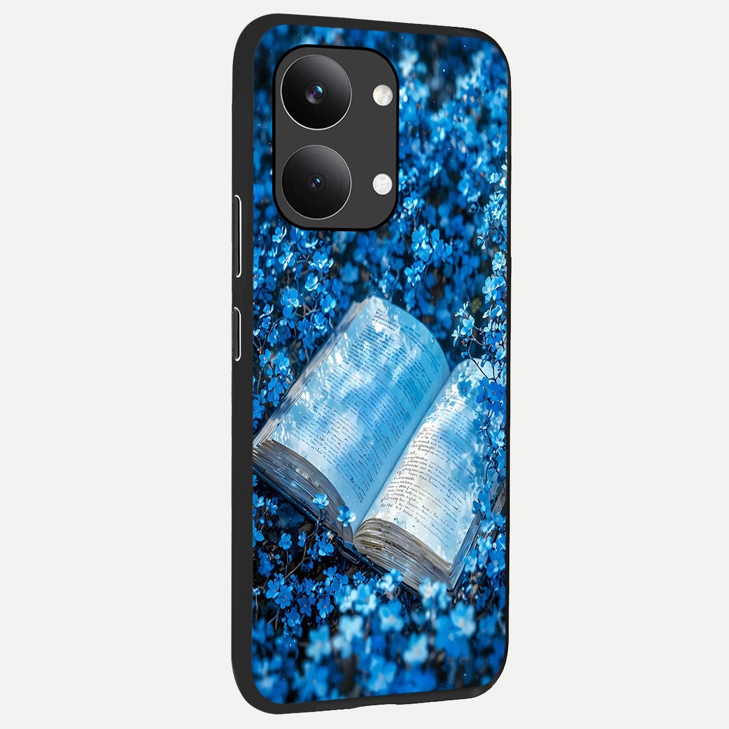 Blue Bloom Tales back cover For Poco X8 Pro Max slim fit glass case with vibrant aesthetic design