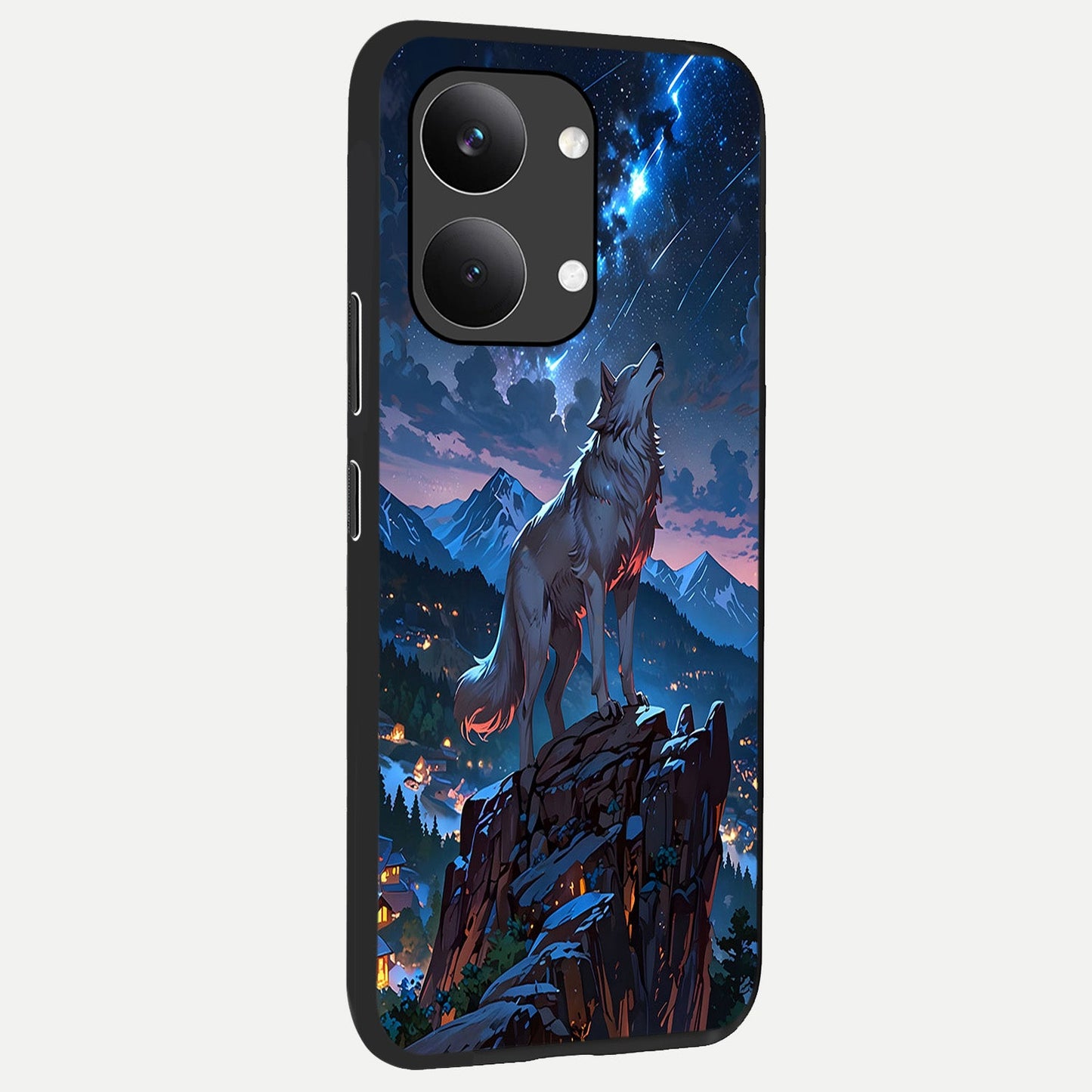 Celestial Wolf Howl back cover For Poco X8 Pro Max slim fit glass case with vibrant aesthetic design