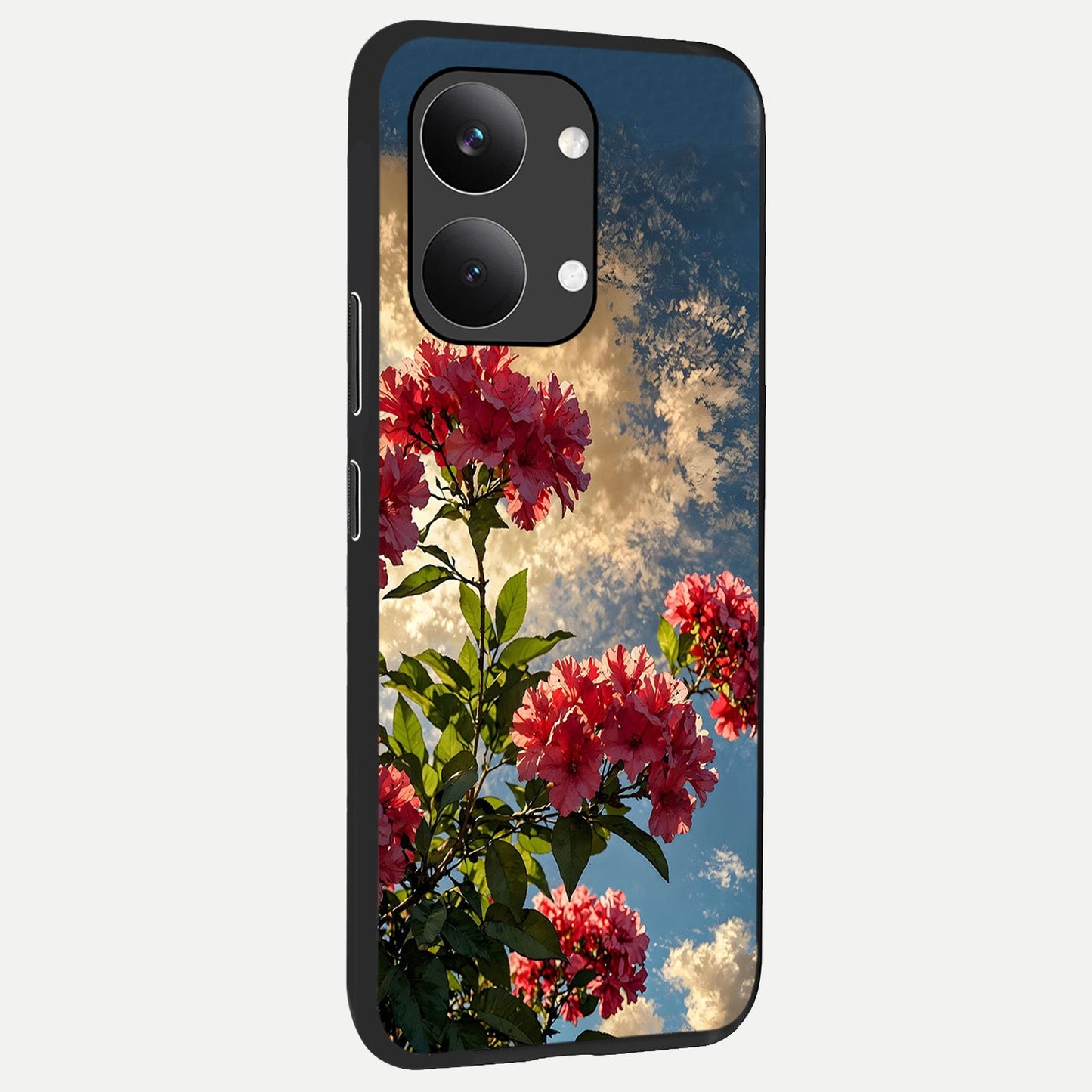 Red Bloom Skies back cover For Poco X8 Pro Max slim fit glass case with vibrant aesthetic design