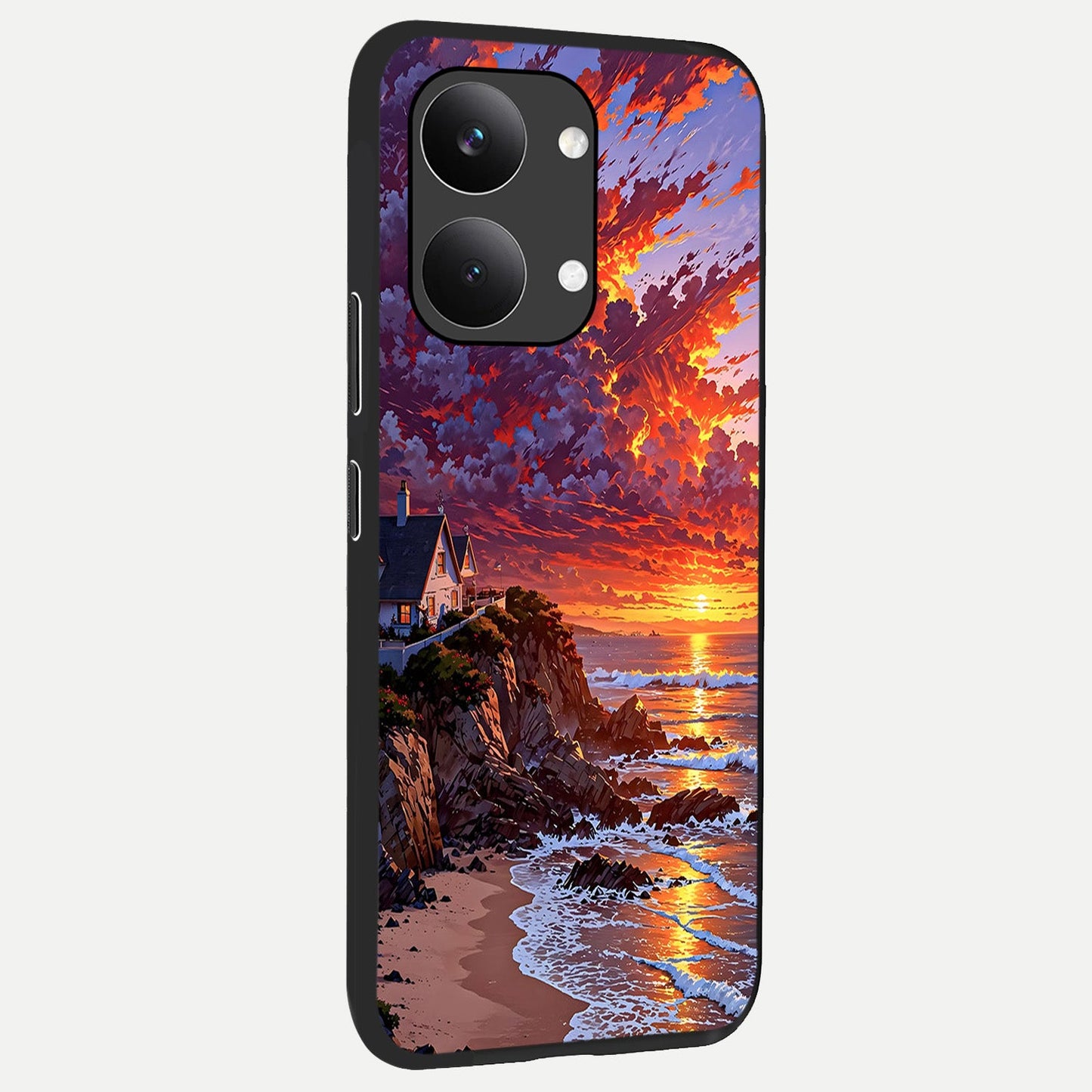 Sunset House By Sea back cover For Poco X8 Pro Max slim fit glass case with vibrant aesthetic design
