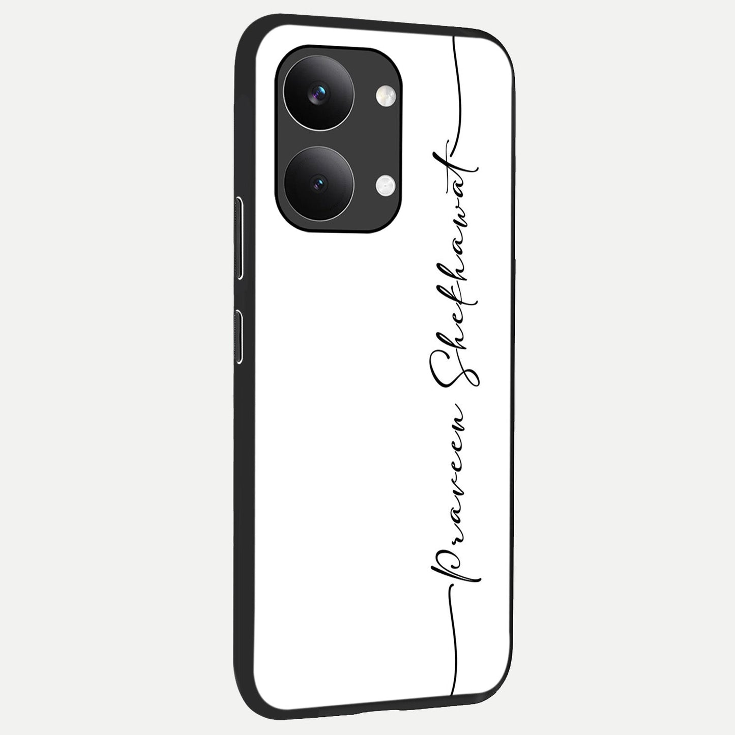 White Tune Custom Name back cover For Poco X8 Pro Max slim fit personalized glass case with aesthetic design